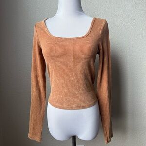 Wild Fable Brown Ribbed Long Sleeve Top, M